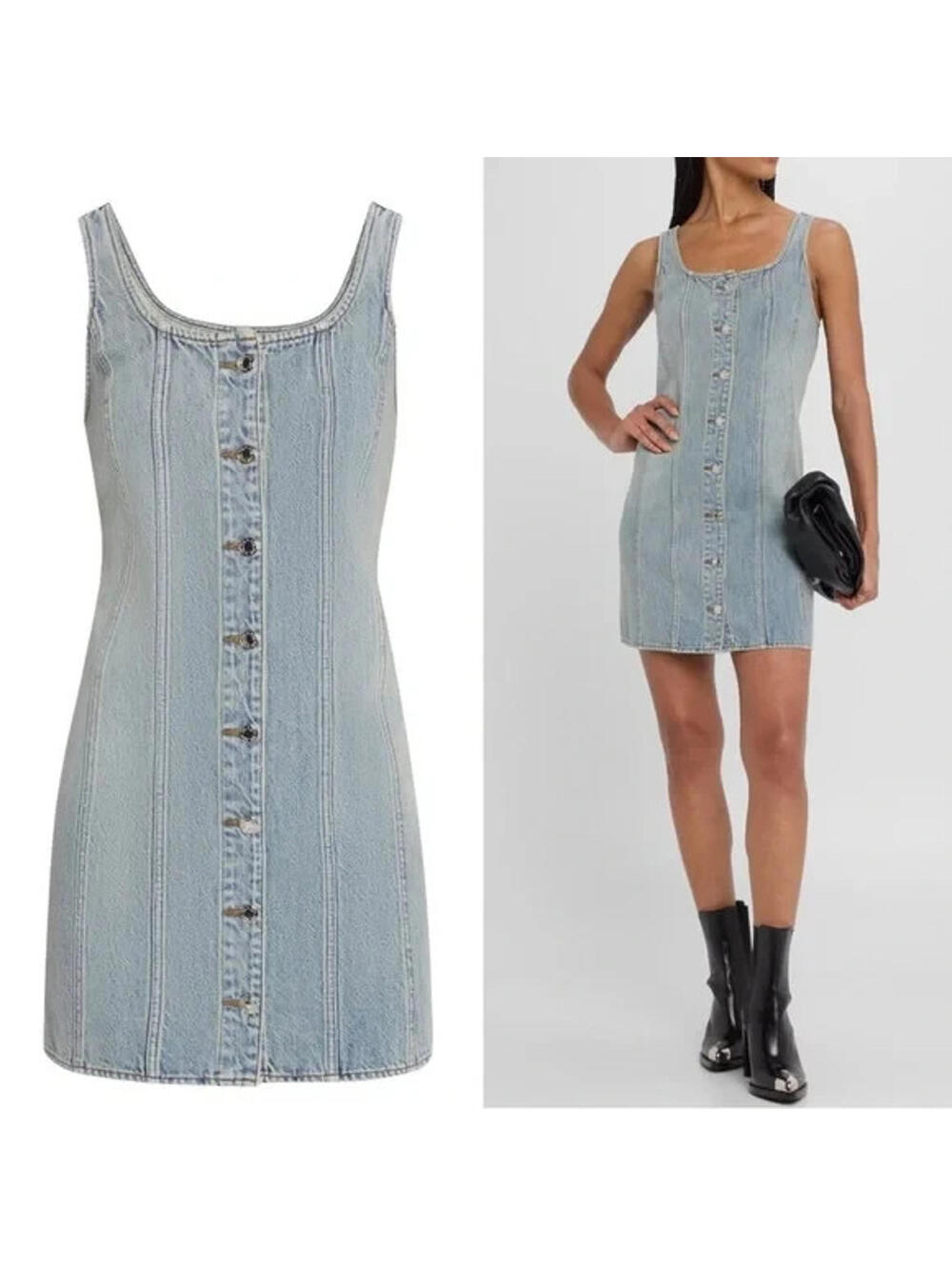 NEW, Rag and Bone Laney Denim Mini Dress in Denim Blue Sz 14 #MD1599 - Picture 1 of 8